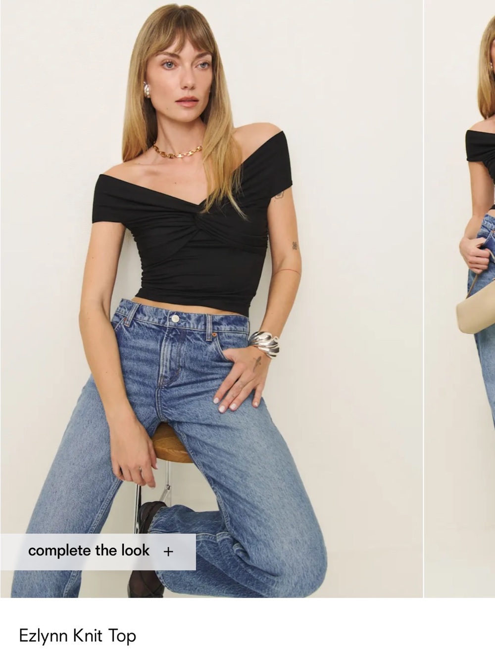 Reformation Ezlynn Knit Off-Shoulder Top Black